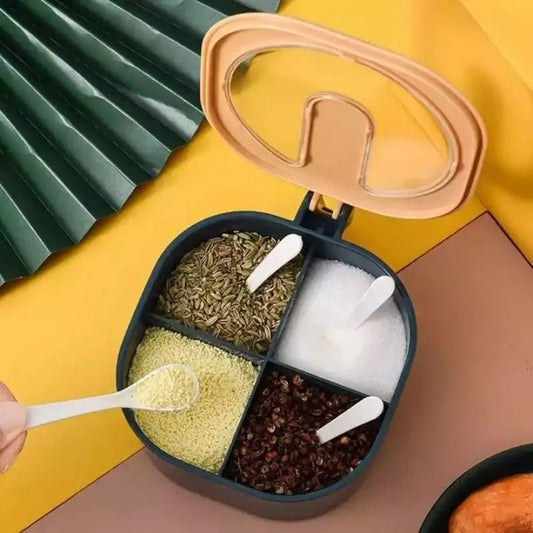 4-Section Spice Storage Box with Lids & Serving Spoons